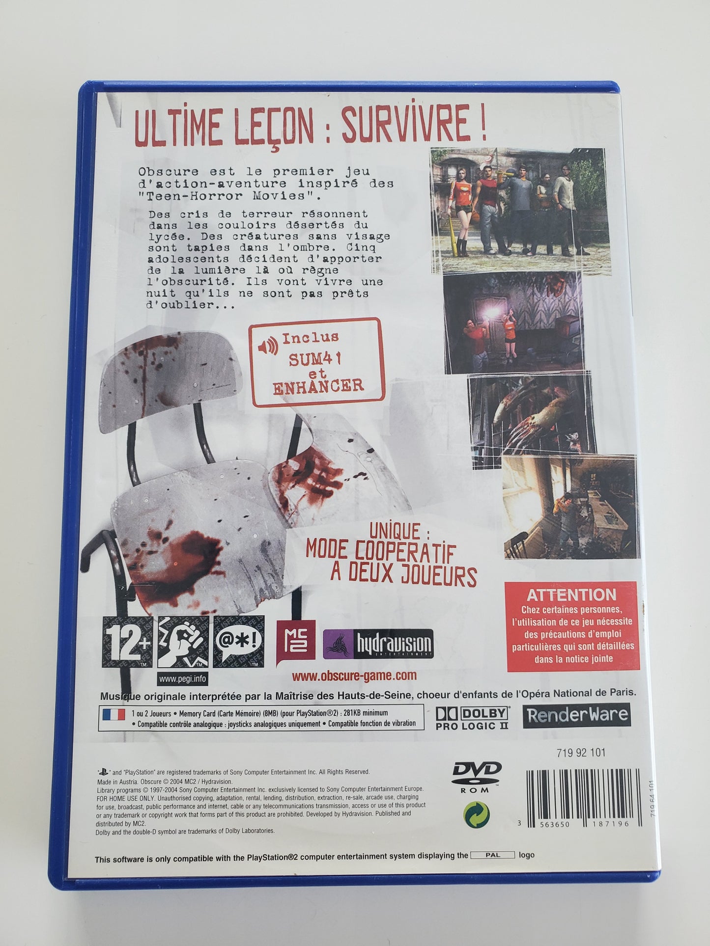Obscure PS2 - Jeu Survival Horror avec Notice