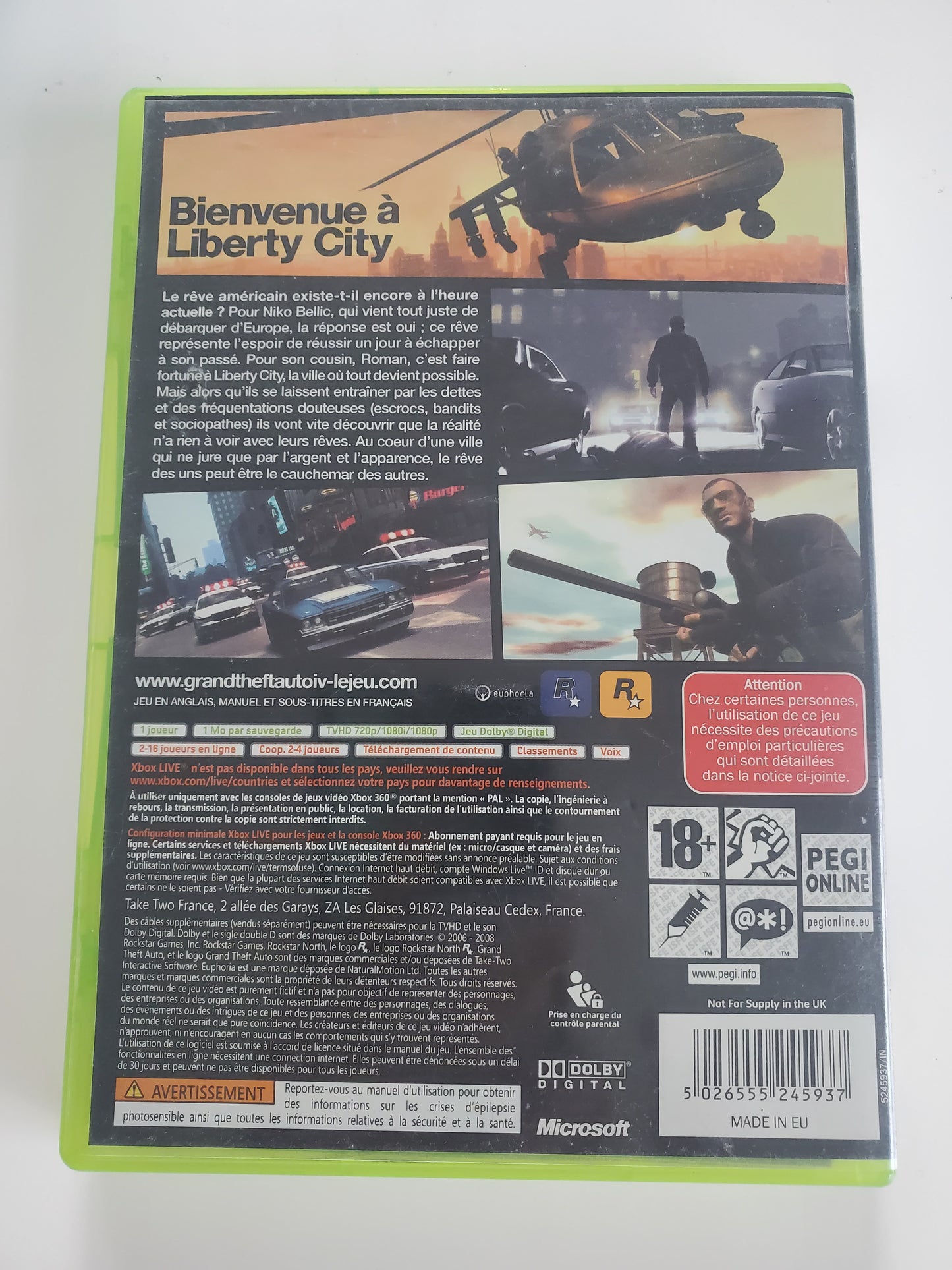 Grand Theft Auto IV GTA 4 Xbox 360 - Jeu Action avec Notice et Plan