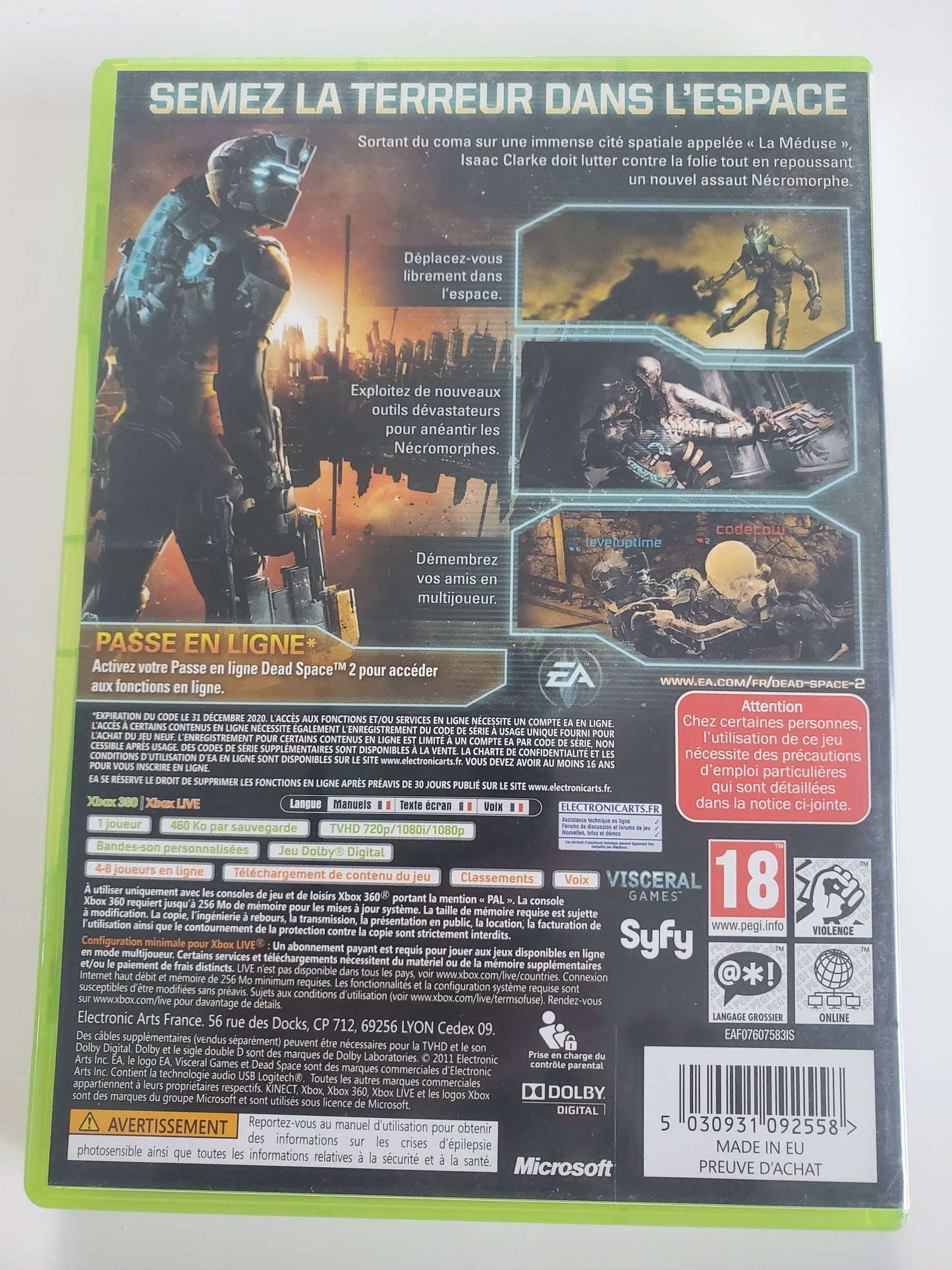 Dead Space 2 Xbox 360 - Jeu Survival Horror avec Notice